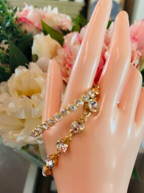 Gold-Tone Pink Crystal Tennis Bracelet — Elegant Sparkle